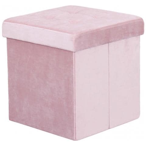 Pouf Contenitore Quadrato In Velluto Rosa - Foto 1