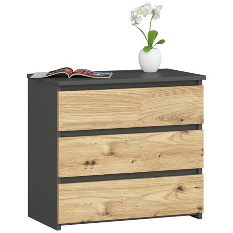 Comodino CL3, 3 cassetti, 60x35x57 cm, Colore Grigia Grafite e Quercia Artisan - Foto 1