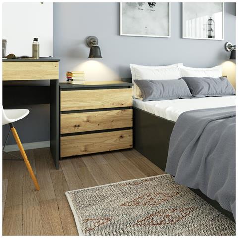 Comodino CL3, 3 cassetti, 60x35x57 cm, Colore Grigia Grafite e Quercia Artisan - Foto 4