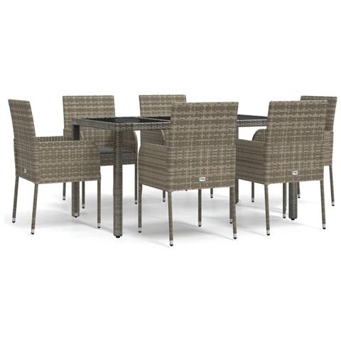 Set Da Pranzo Da Giardino 7 Pz Con Cuscini In Polyrattan Grigio - Foto 1