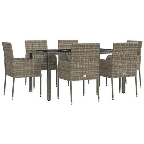Set Da Pranzo Da Giardino 7 Pz Con Cuscini In Polyrattan Grigio - Foto 2