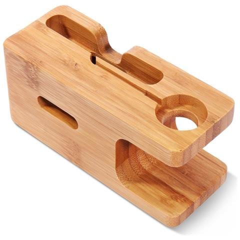 Base Di Ricarica Per Apple Watch E Iphone 2 In 1 In Bambù, Giallo - Foto 1