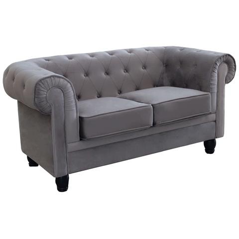 Divano 2 Posti In Velluto Taupe Grigio Chesterfield - Foto 1
