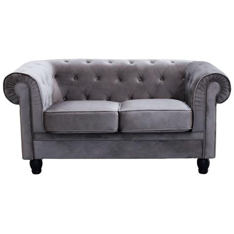 Divano 2 Posti In Velluto Taupe Grigio Chesterfield - Foto 2