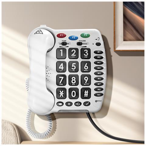Telefono Fisso Da Parete Per Senior Cl100 Suoneria Forte 30db, Bianco - Foto 2