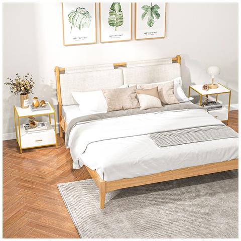 Set Di 2 Comodini Moderni Con Cassetto E Ripiano Aperto, 50x40x55cm, Bianco E Oro - Foto 2