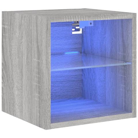 Mobile Tv A Parete Con Luci Led Grigio Sonoma 30x28,5x30 Cm - Foto 2