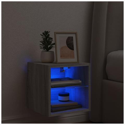 Mobile Tv A Parete Con Luci Led Grigio Sonoma 30x28,5x30 Cm - Foto 3