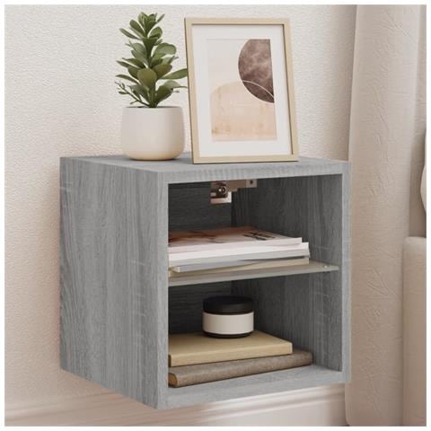 Mobile Tv A Parete Con Luci Led Grigio Sonoma 30x28,5x30 Cm - Foto 1