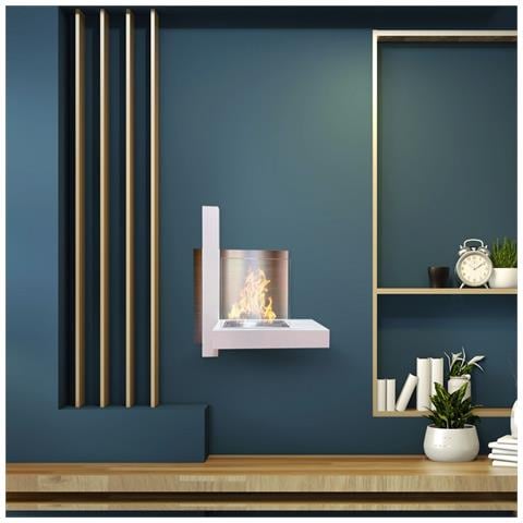 Camino Bioetanolo Da Parete Biocamino Ecologico 1,5 Lt In Acciaio Con Vetro Temperato 90 M2 - Bianco - Foto 7