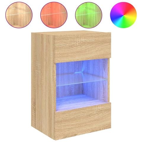 Mobile TV a Parete con Luci LED Rovere Sonoma 40x30x60,5 cm - Foto 1