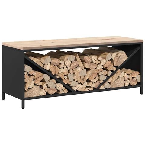 Rastrelliera per Legna da Ardere con Piano Nera 100x40x60 cm - Foto 2