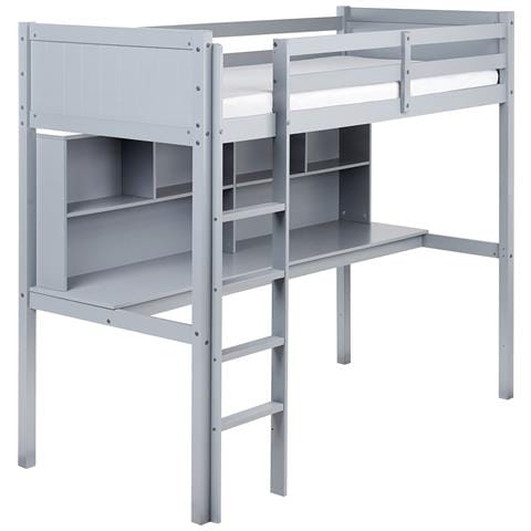 Letto Matrimoniale Alto Con Scrivania Legno Di Pino Foucamont 90 X 200 Cm Grigio - Foto 2