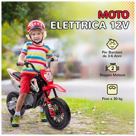 Moto Elettrica per Bambini con Rotelle e Indicatore di Carica, in PP e Metallo, 107x56x70 cm, Rosso - Foto 6