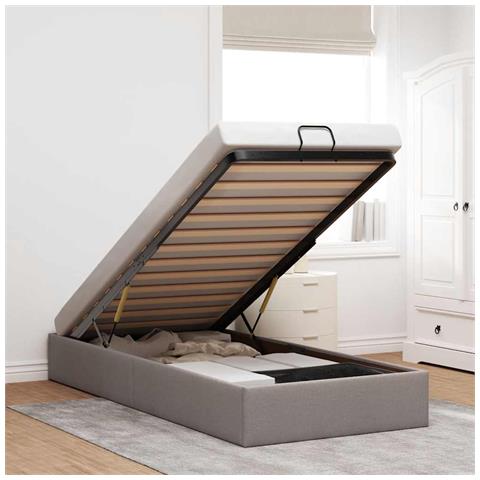 Struttura Letto Pouf Senza Materasso Tortora 100x200cm Tessuto - Foto 1