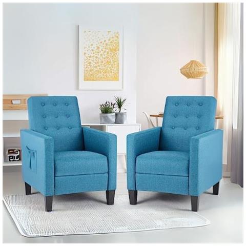 Poltrona Malea Recliner 4 Punti Massaggianti In Tessuto Blu - Foto 1