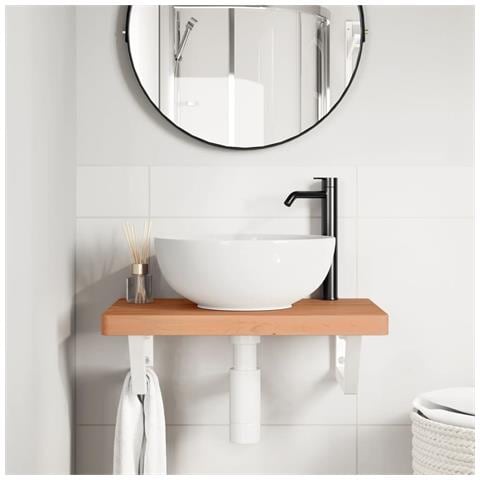 Ripiano A Parete Per Lavabo In Acciaio E Massello Di Faggio - Foto 2