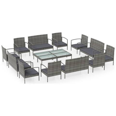 Lusso Casadino -  Set Divani Da Giardino 16 Pz Con Cuscini In Polyrattan Grigio - Foto 1