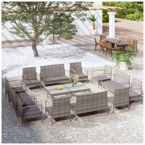 Lusso Casadino -  Set Divani Da Giardino 16 Pz Con Cuscini In Polyrattan Grigio - Foto 8