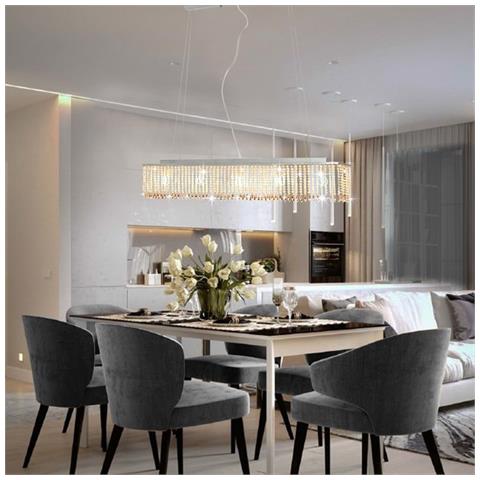 Lusso Casadino -  Lampadario Con Perle Di Cristallo Argento 104 Cm E14 - Foto 8