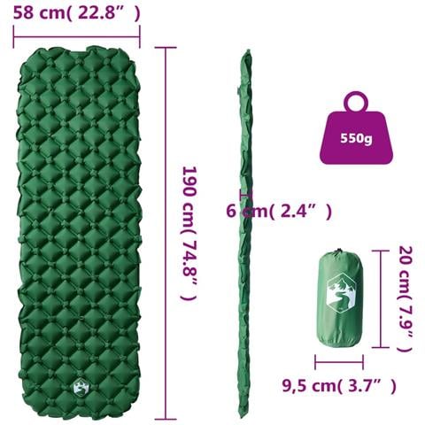 Materasso da Campeggio Gonfiabile 1 Persona Verde 190x58x6 cm - Foto 6