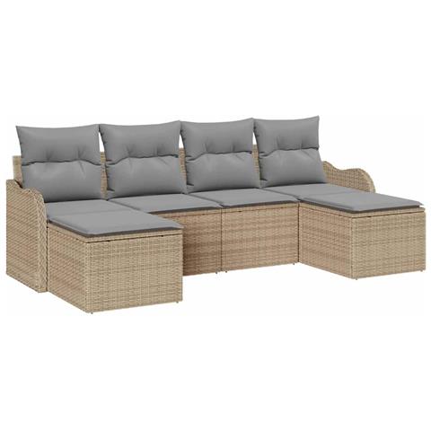 Set di divani da giardino  6 pezzi con cuscini beige rattan poliestere, Divano da giardino  2 posti con spazio di stoccaggio e cuscini beige rattan poliestere - Foto 1