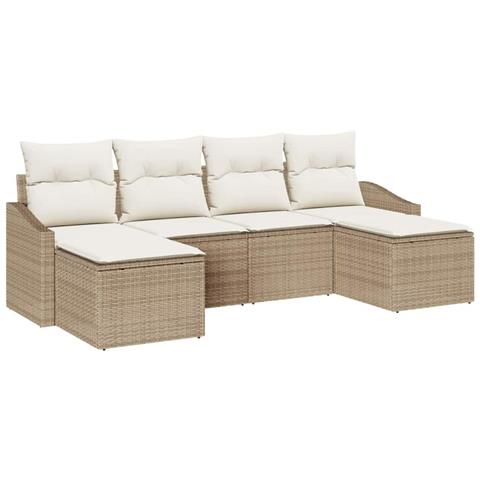 Set Divano da Giardino 6 Pezzi con Cuscini Beige Polyrattan - Foto 1