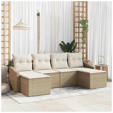 Set Divano da Giardino 6 Pezzi con Cuscini Beige Polyrattan - Foto 2
