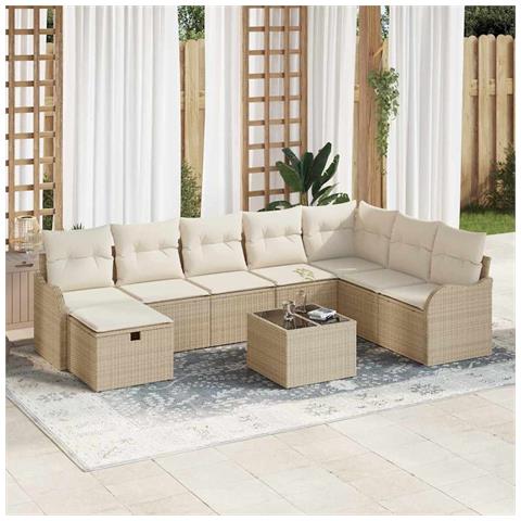 Set divano da giardino 9 pezzi con cuscini rattan polietilene beige - Foto 2