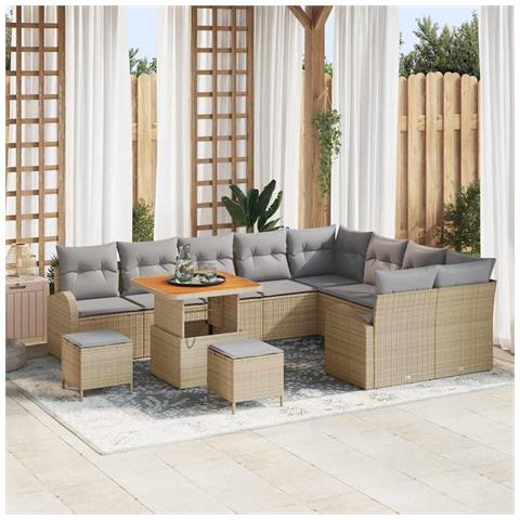 Set Divano da Giardino in 12 Pezzi con Cuscini Beige in Polyrattan e Acacia,  Divano da Giardino per 2 Persone con Ripostiglio e Cuscini Beige in Polyrattan,  Set da Pranzo Giardino in 3 Pezzi con Cuscini Beige in Polyrattan e Acacia - Foto 2
