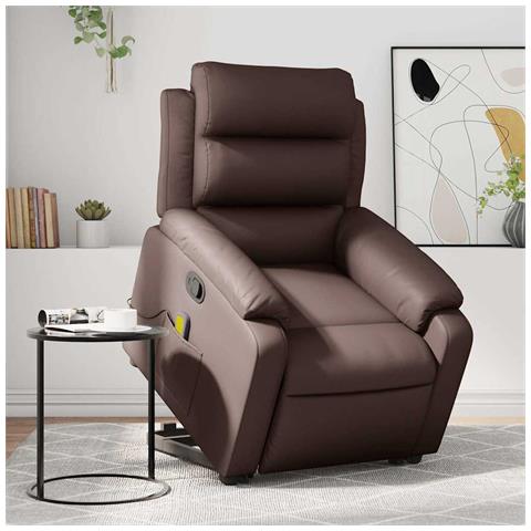 Poltrona Alzapersona Reclinabile Massaggio Marrone Similpelle - Foto 2