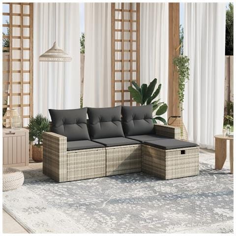 Set Divano da Giardino 4pz con Cuscini Grigio Chiaro Polyrattan - Foto 2