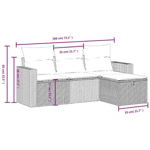 Set Divano da Giardino 4pz con Cuscini Grigio Chiaro Polyrattan - Foto 4