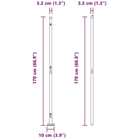 Pali per recinzione con piastre di base 7 pz Ø32mm 88,5 cm Acciaio zincato - Foto 9