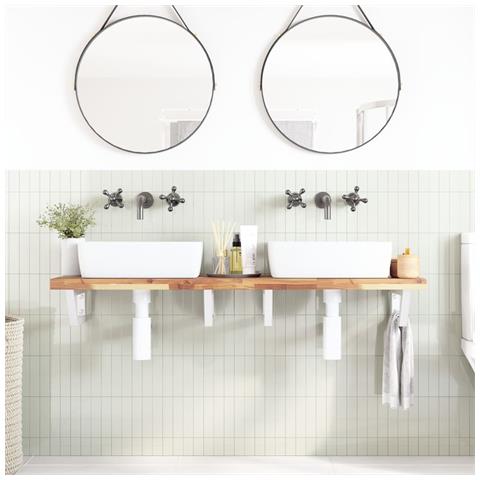 Ripiano A Parete Per Lavabo In Acciaio E Massello Di Acacia - Foto 2