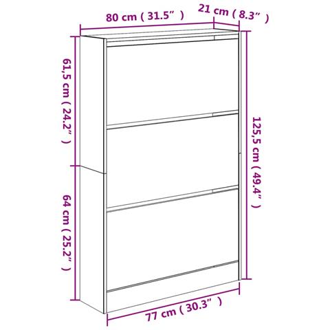 Scarpiera Grigio Sonoma 80x21x125,5 cm in Legno Multistrato - Foto 9