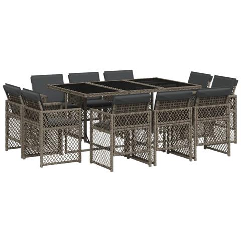 Set da Pranzo da Giardino 11pz con Cuscini in Polyrattan Grigio - Foto 1