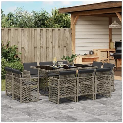 Set da Pranzo da Giardino 11pz con Cuscini in Polyrattan Grigio - Foto 2