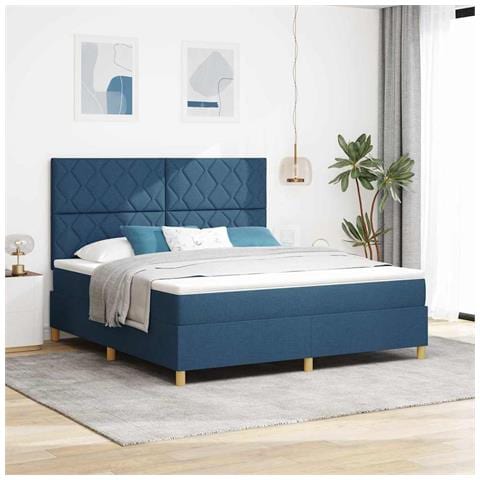Letto a molle con materasso Blu 180 x 200 cm Tessuto - Foto 2