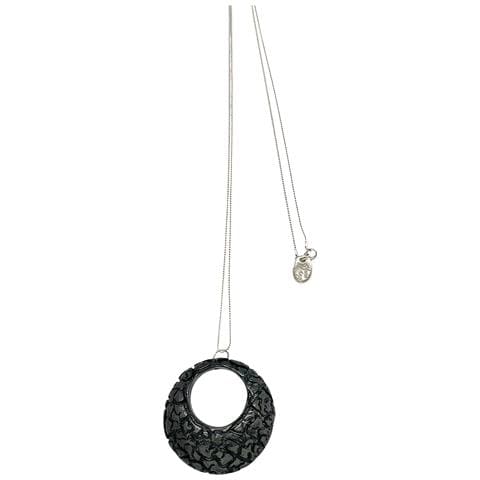 Collana Lunga Inside The Labyrinth Resina Nera Ottone Placcato Argento Sterling 10µ - Foto 1