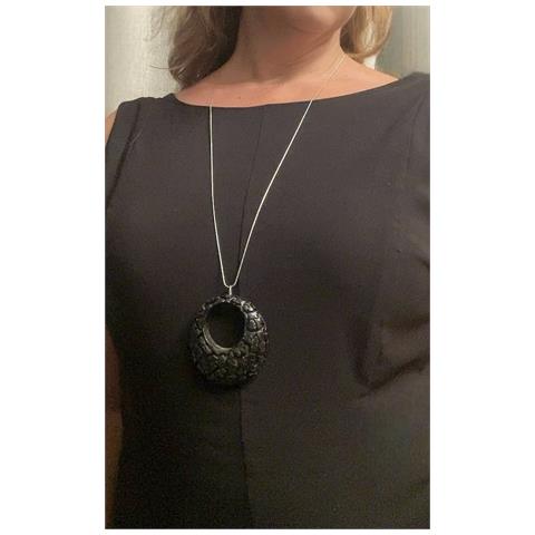 Collana Lunga Inside The Labyrinth Resina Nera Ottone Placcato Argento Sterling 10µ - Foto 3