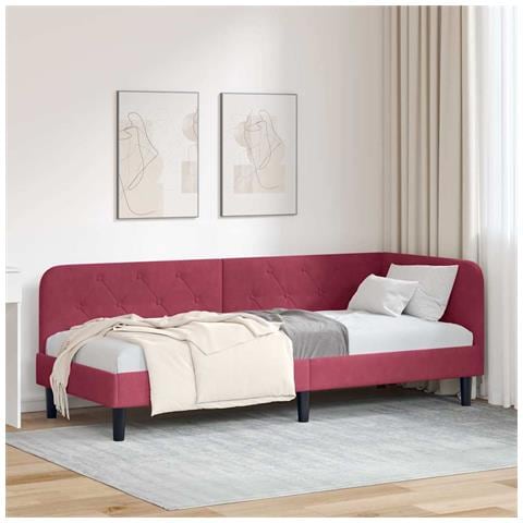 Cornice del letto ad angolo Rosso Vino 80 x 200 cm Velluto - Foto 2