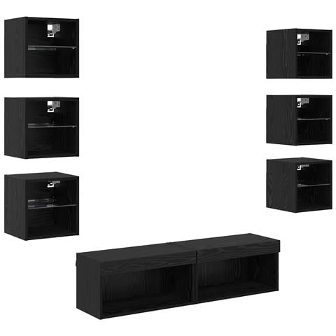 Mobile TV con luci a strisce a LED 8 pcs Rovere Nero Vetro - Foto 1
