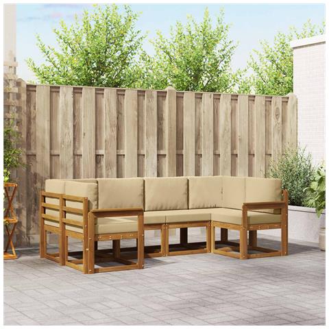 Set di divani da esterno con cuscino 6 pcs Naturale e Beige - Foto 2