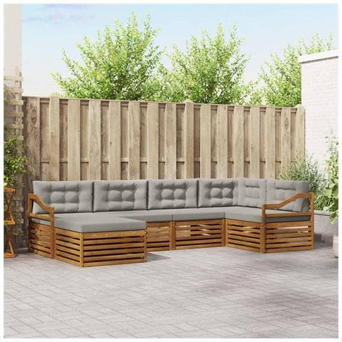 Set di divani da esterno 6 pcs Grigio Naturale e Chiaro - Foto 2