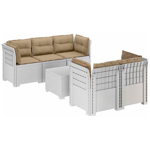 Divano da Giardino 5 Posti con Cuscini Stile Rattan PP Bianco - Foto 1