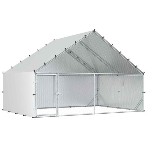 Pollaio con tetto Argento 300 x 200 x 190 cm Acciaio zincato - Foto 1