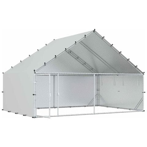 Pollaio con tetto Argento 300 x 200 x 190 cm Acciaio zincato - Foto 9