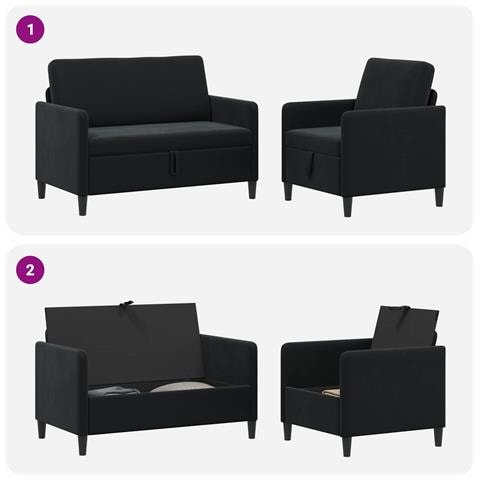 Set di Divani con Storage 2 pz Nero Poliestere - Foto 2