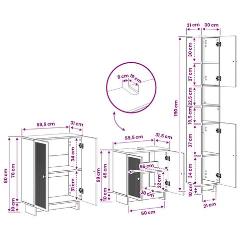 Set di armadietti da bagno in 3 pezzi EDE Rovere Artigianale - Foto 8